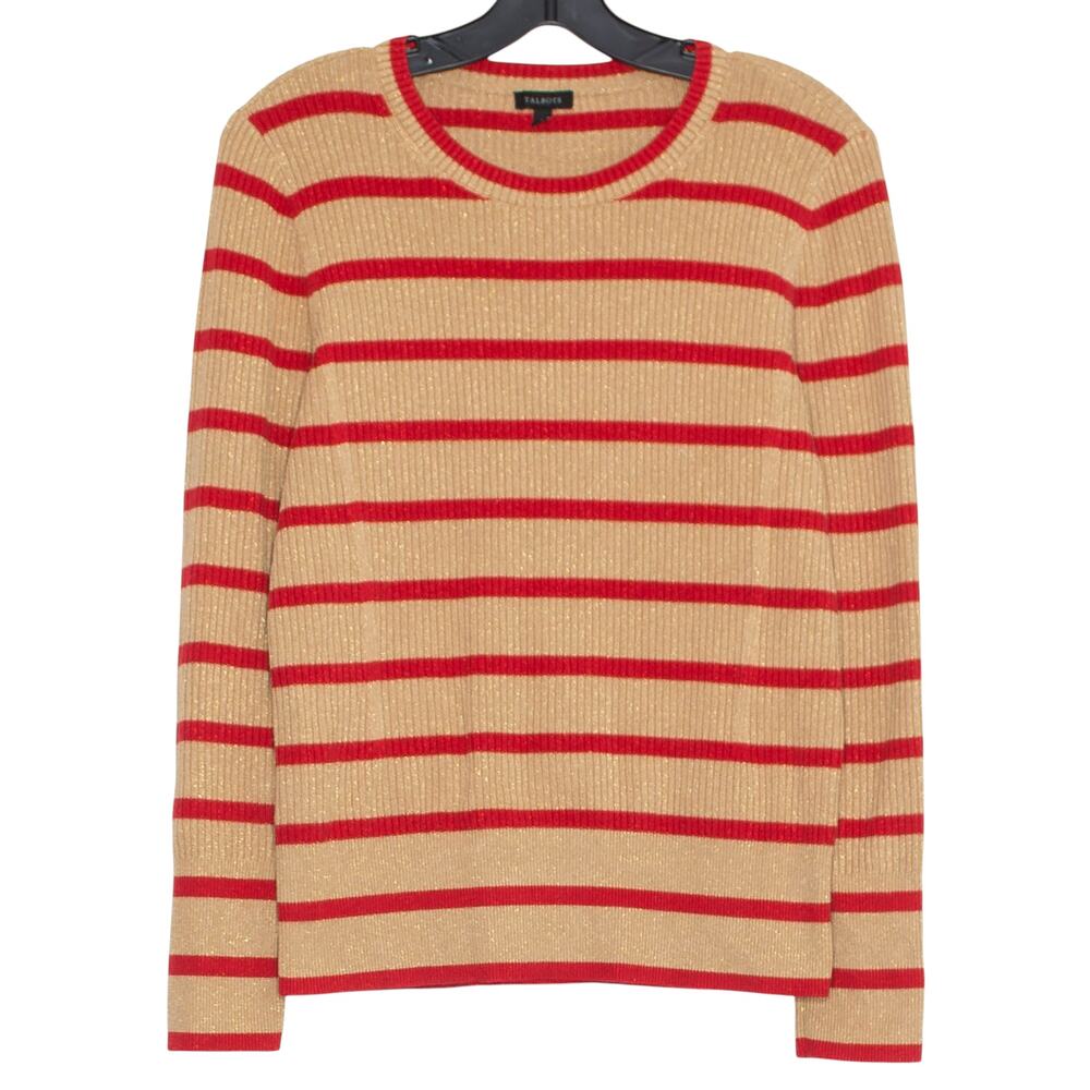 Talbots Sweater Ribbed Preppy Capsule Quiet Luxury Stripe Brown Red Size Medium
